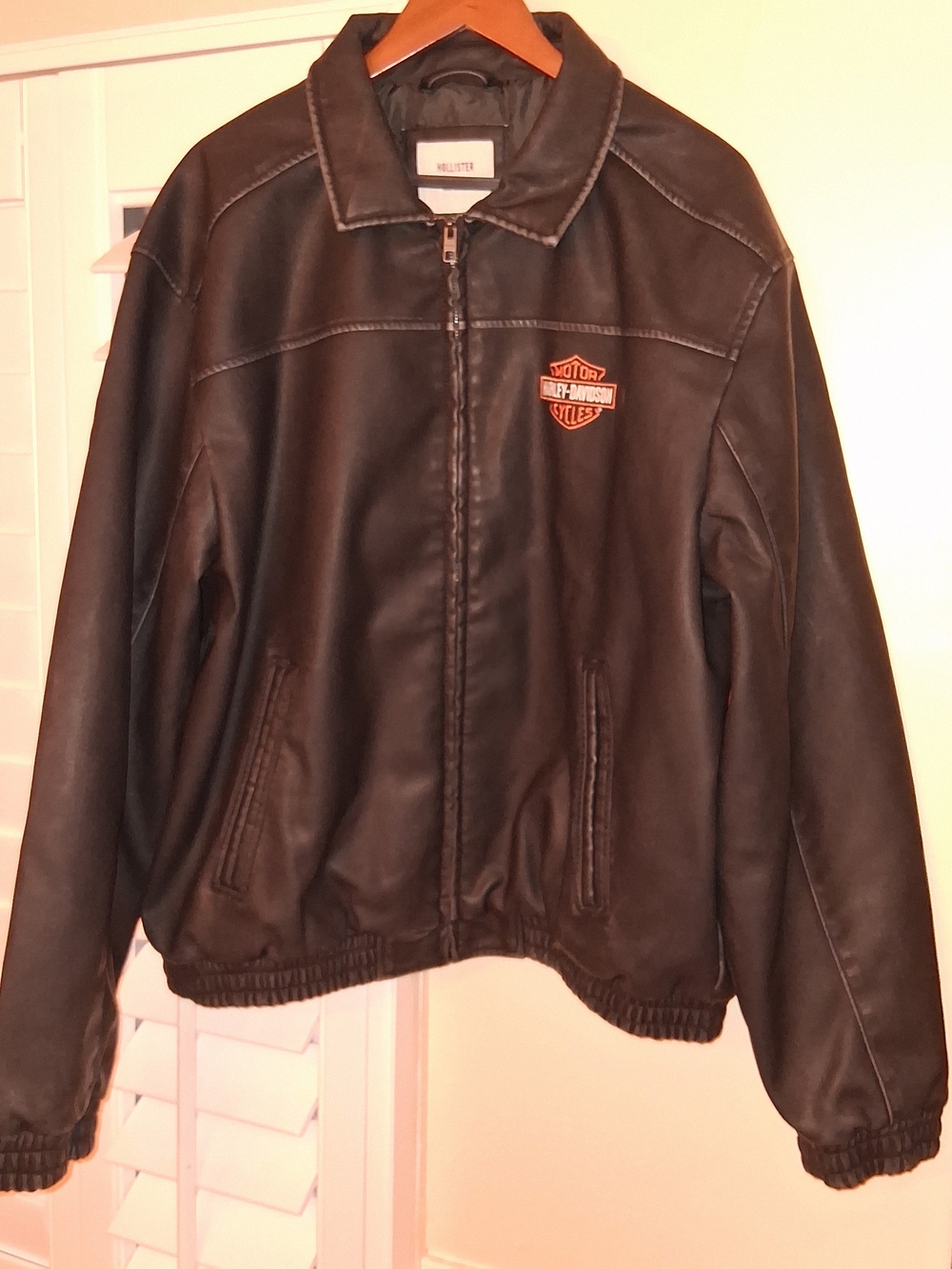 Harley-Davidson Black Faux Leather Jacket with Orange Shield Logo